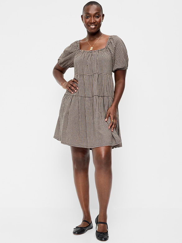 Puff-Sleeve Smocked Mini Swing Dress