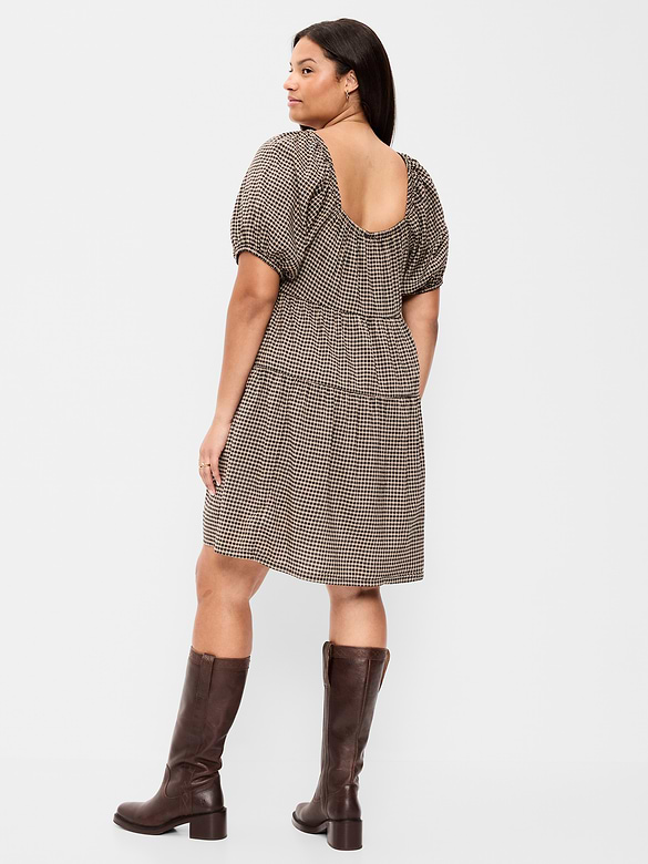 Puff-Sleeve Smocked Mini Swing Dress