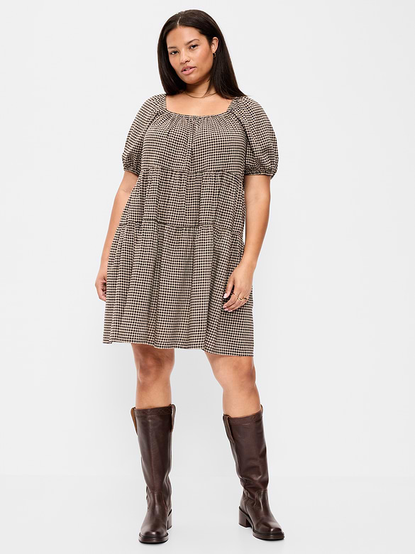Puff-Sleeve Smocked Mini Swing Dress