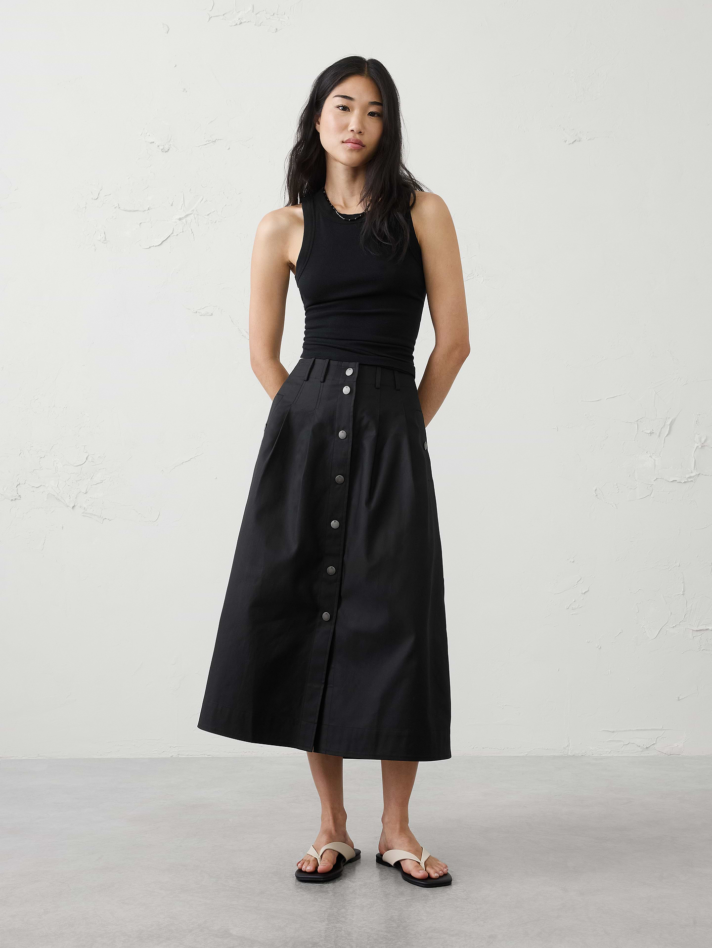 Image number 1 showing, Seamed Button-Front Midi Skirt
