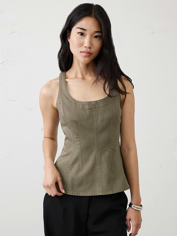 Denim Scoop-Neck Peplum Top