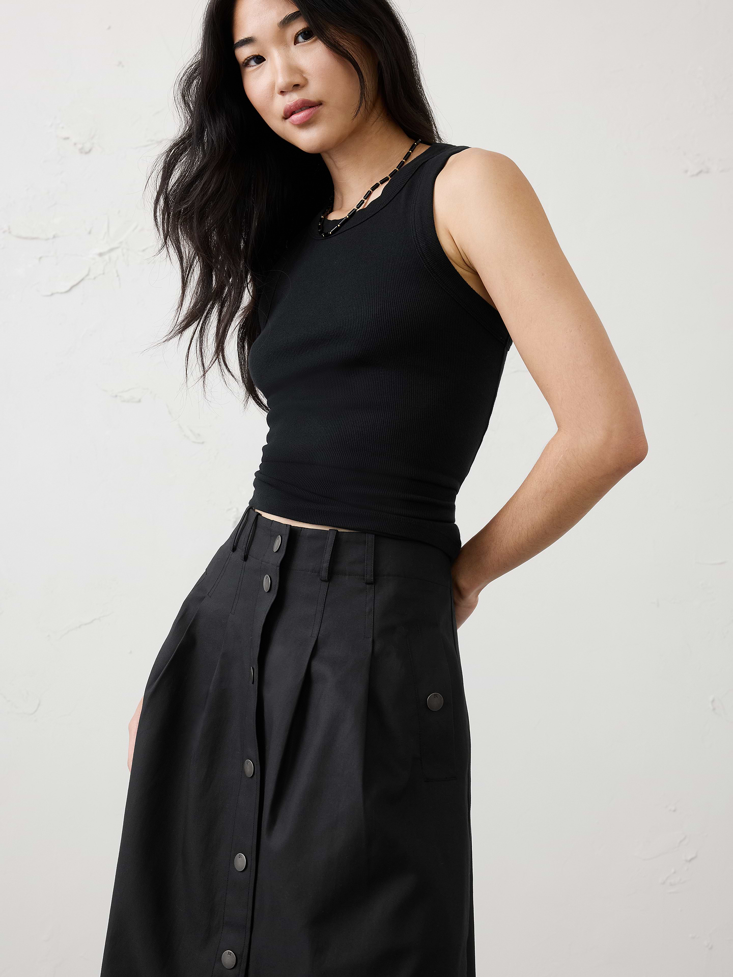 Image number 3 showing, Seamed Button-Front Midi Skirt