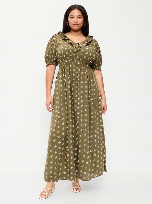 boho long dress plus size Old Navy Women's Ruffle-Collar Maxi - Green maxi boho dresses Plunge Halterneck Knot Front US Size:16 spirited twist Best Sellers NH August Wk 55