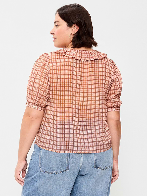 Ruffle Collar Tie-Front Chiffon Top
