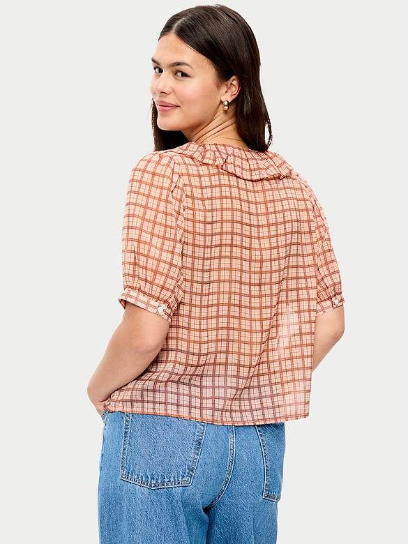 Ruffle Collar Tie-Front Chiffon Top