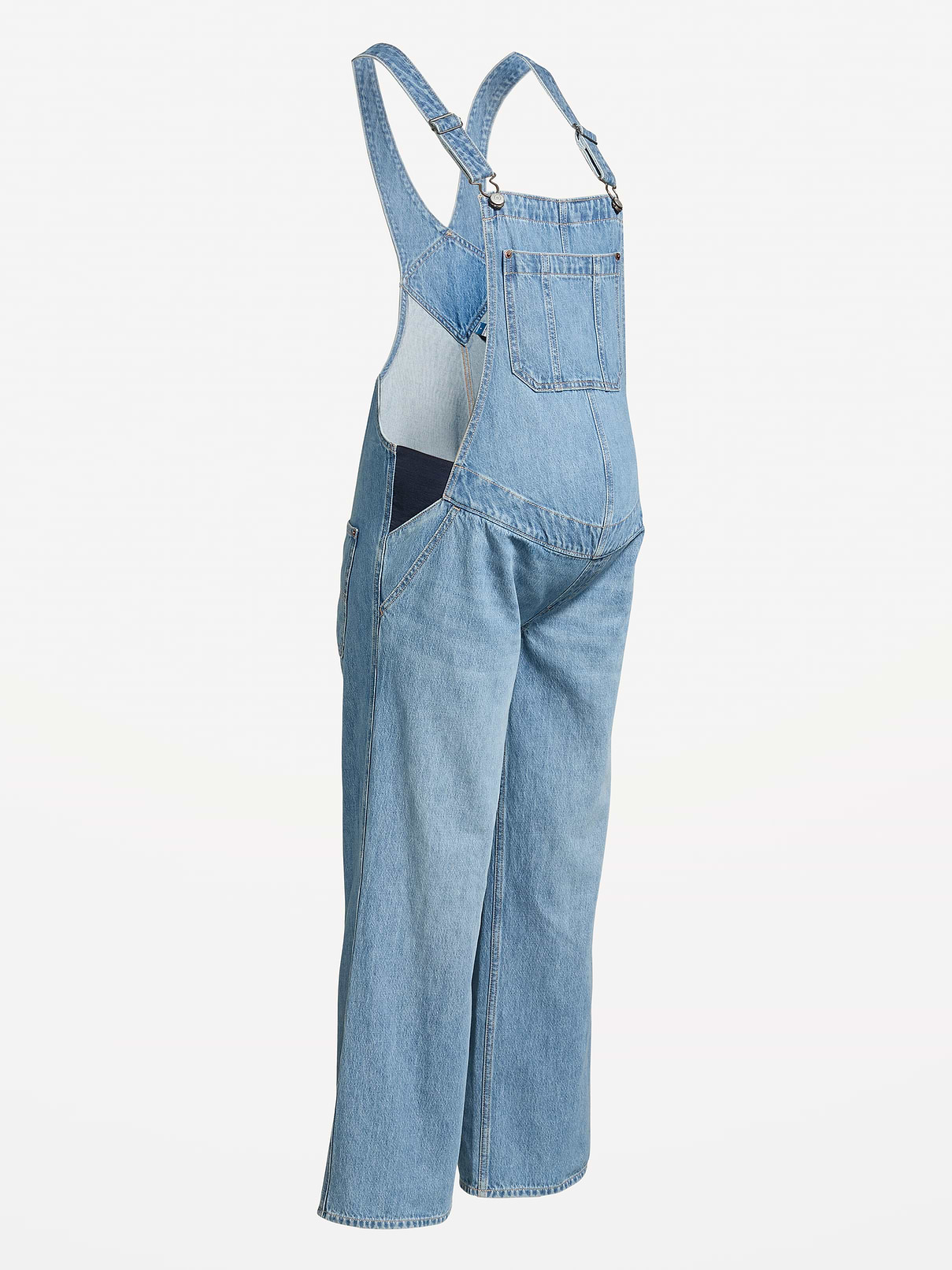 L'image numéro 1 présente Salopette en denim à jambe large à panneaux latéraux de maternité