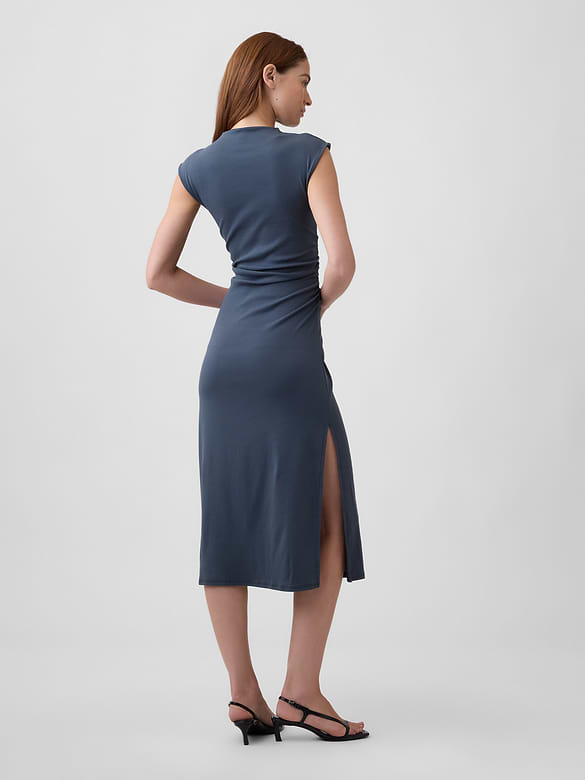 Modern Ribbed Sleeveless Mockneck Midi Dress