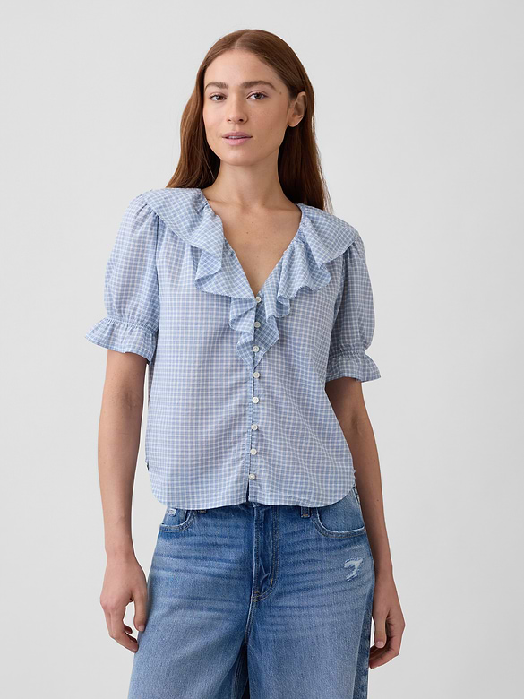 Relaxed V-Neck Ruffle Top