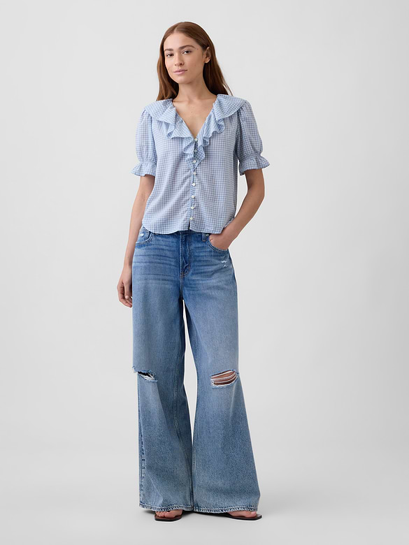Relaxed V-Neck Ruffle Top