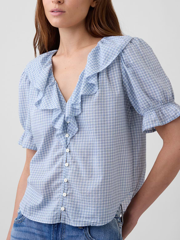 Relaxed V-Neck Ruffle Top