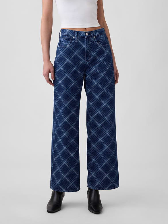 High Rise Print Wide-Leg Jeans