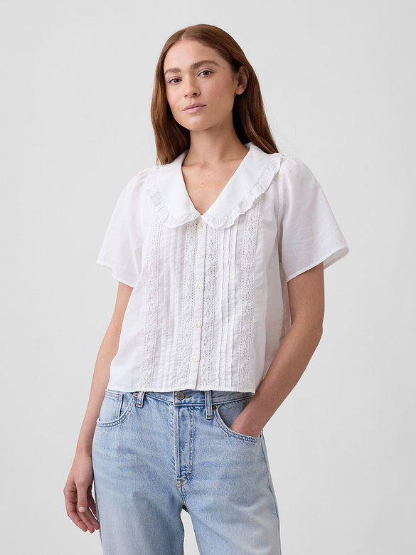 Relaxed Lace-Trim Top