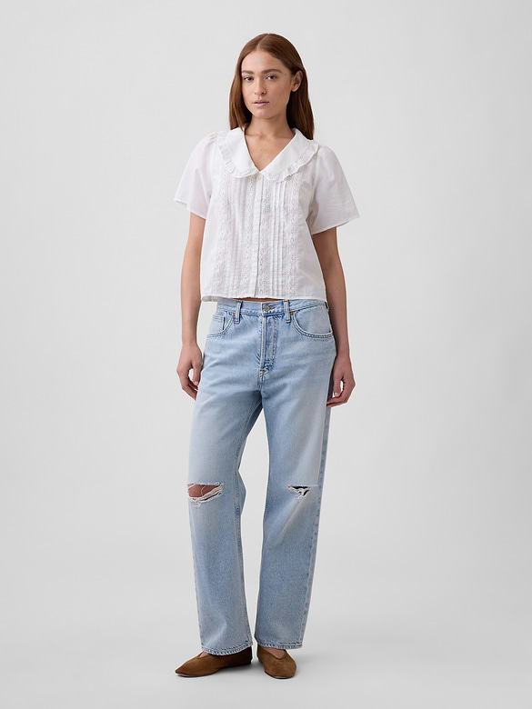 Relaxed Lace-Trim Top