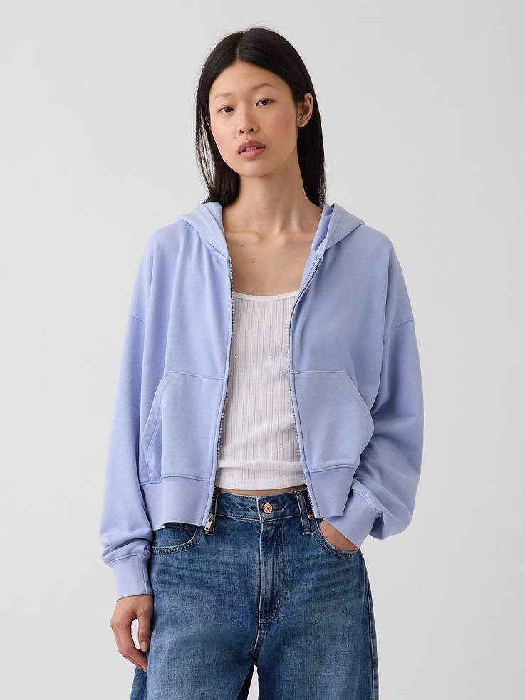 Image number 1 showing, VintageSoft Terry Oversized Wedge Zip Hoodie