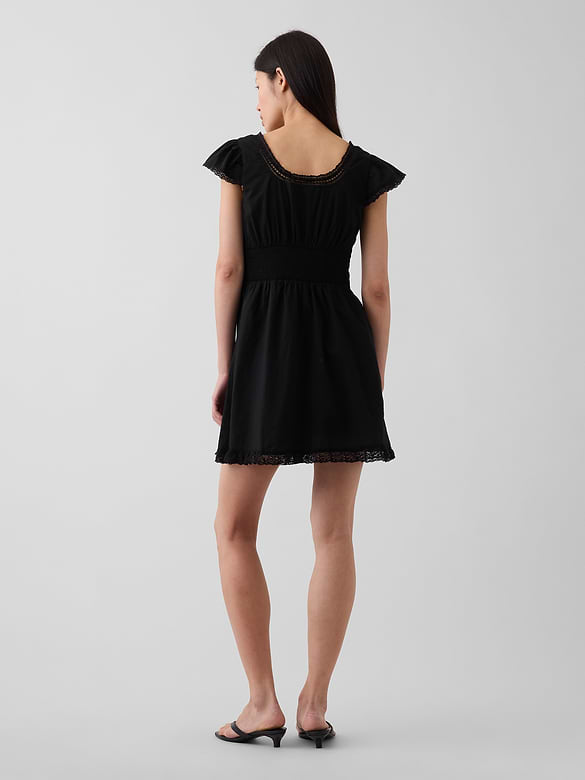 Scoop Neck Lace-Trim Mini Dress