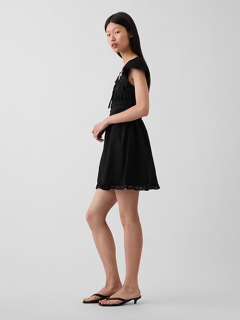 Women's Scoop Neck Lace-Trim Mini Dress by Gap True Black Tall Size S