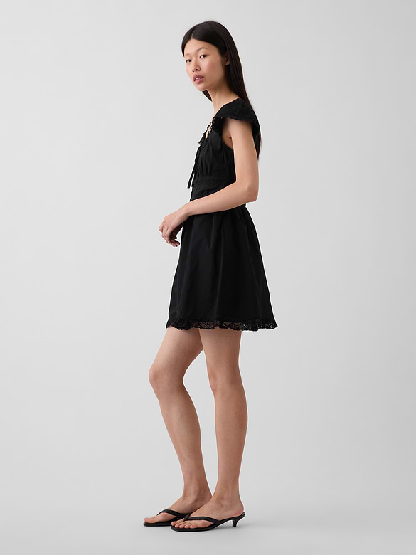 Scoop Neck Lace-Trim Mini Dress