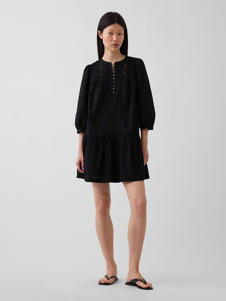 Image number 1 showing, Lace-Trim Drop-Waist Mini Dress