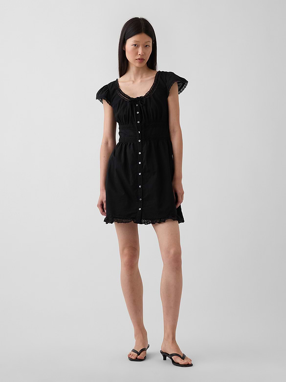 Scoop Neck Lace-Trim Mini Dress