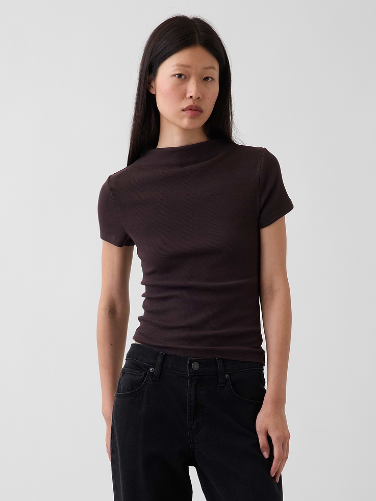 Image number 1 showing, Modern Rib Mockneck Crop T-Shirt