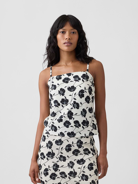 Linen-Blend Bias-Cut Top