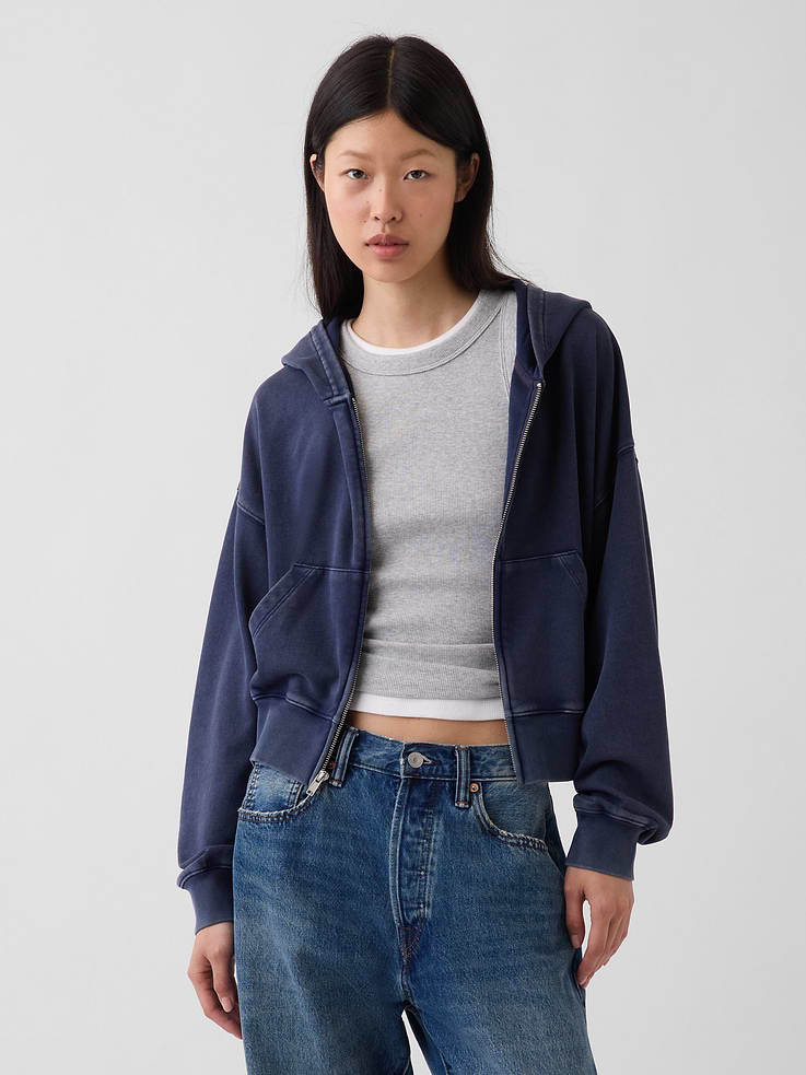 Image number 1 showing, VintageSoft Terry Oversized Wedge Zip Hoodie