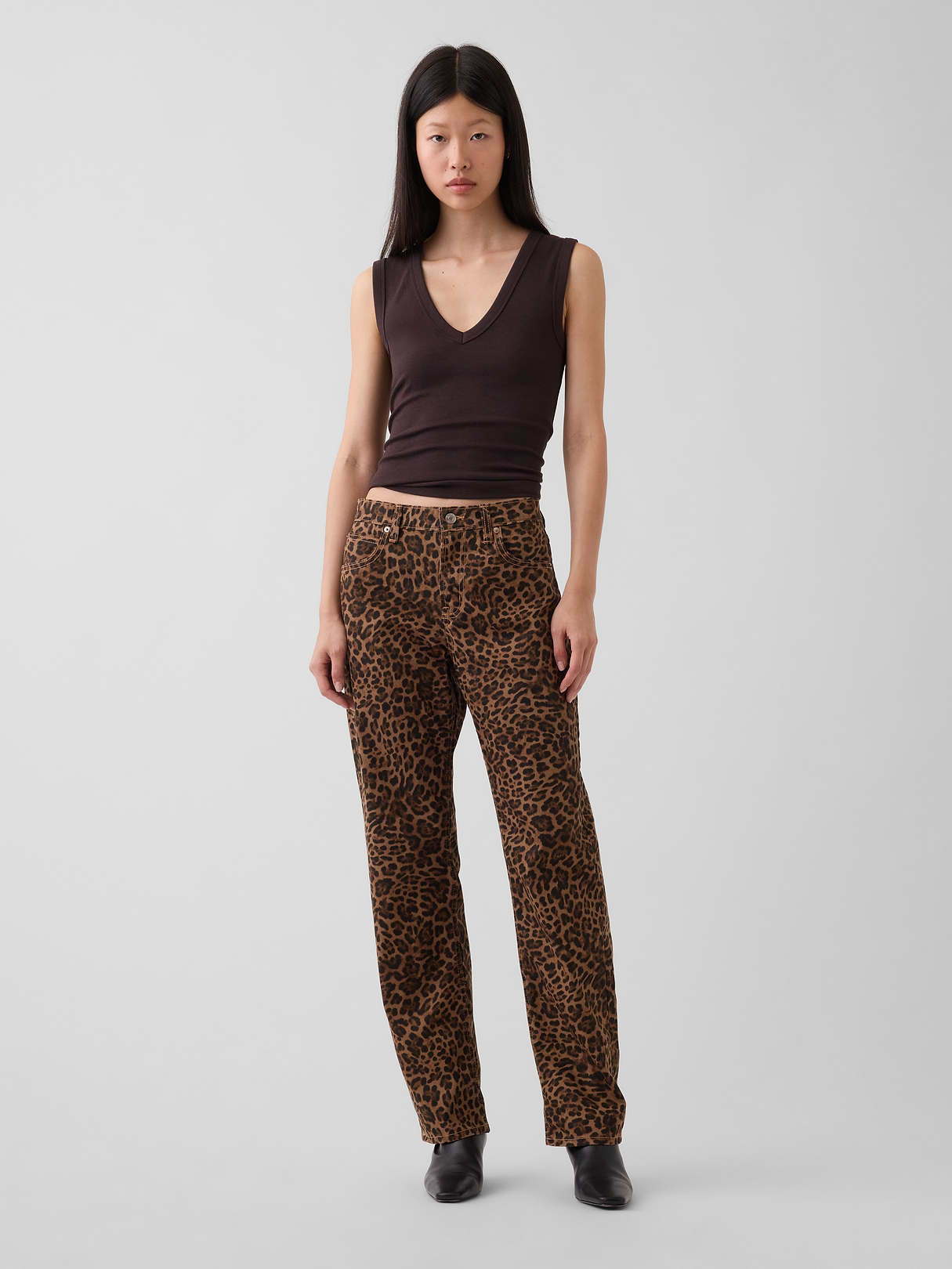 Mid Rise Straight Taper Leopard Jeans by Gap