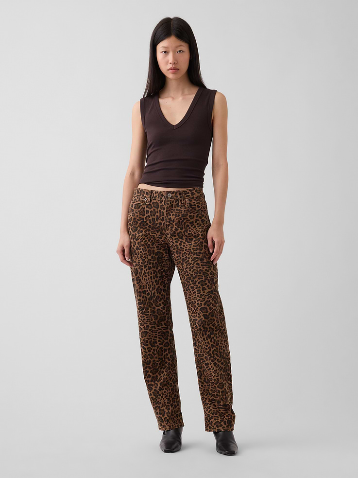 Image number 1 showing, Mid Rise Straight Taper Leopard Jeans