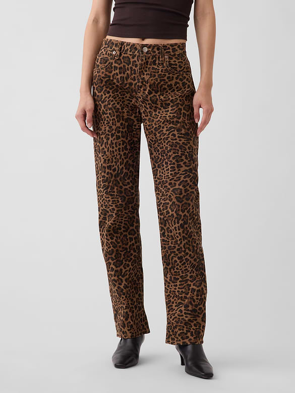 Mid Rise Straight Taper Leopard Jeans