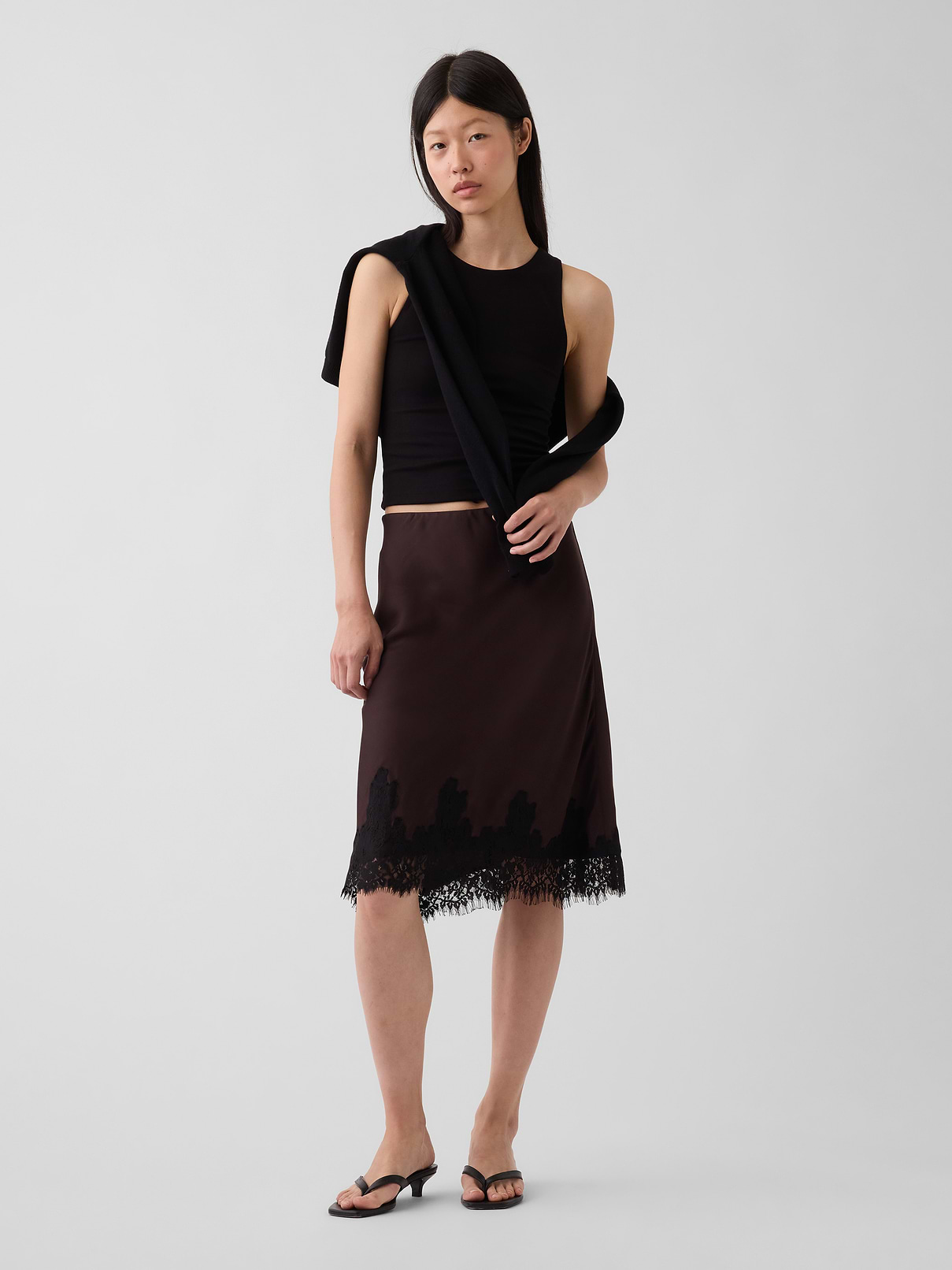 Lace-Hem Easy Knee-Length Skirt