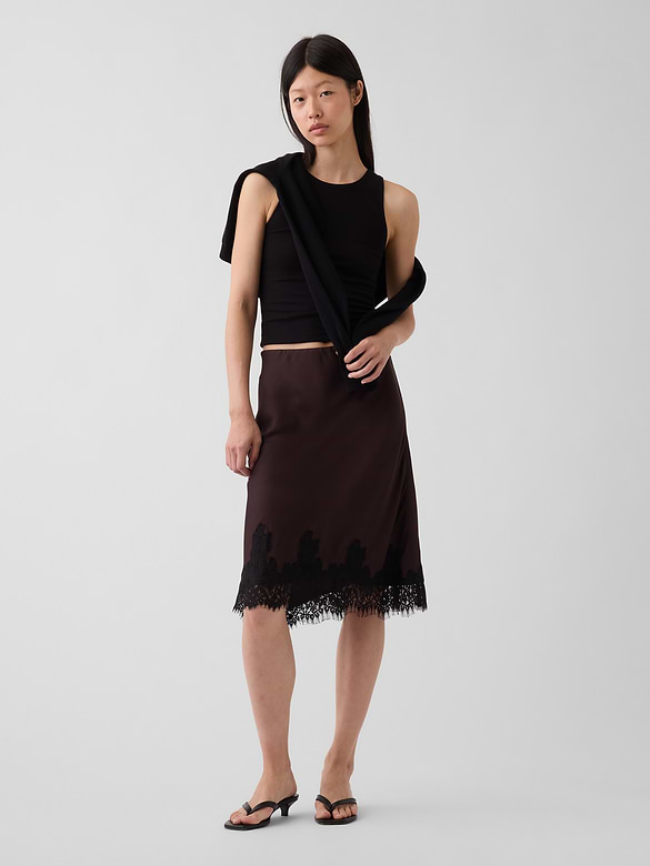 Lace-Hem Easy Knee-Length Skirt