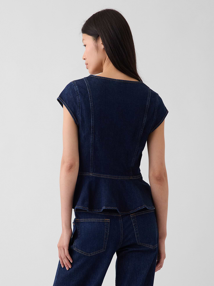 Image number 3 showing, Denim Fitted Peplum Top