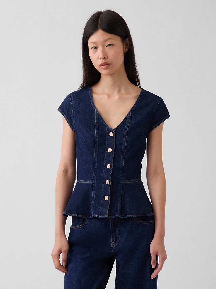 Image number 1 showing, Denim Fitted Peplum Top