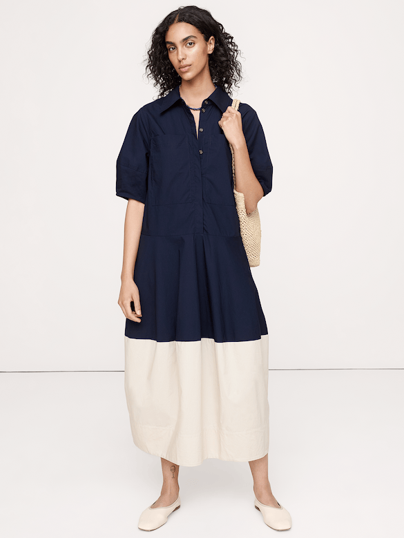 Cotton Poplin Barrel Shirt Dress