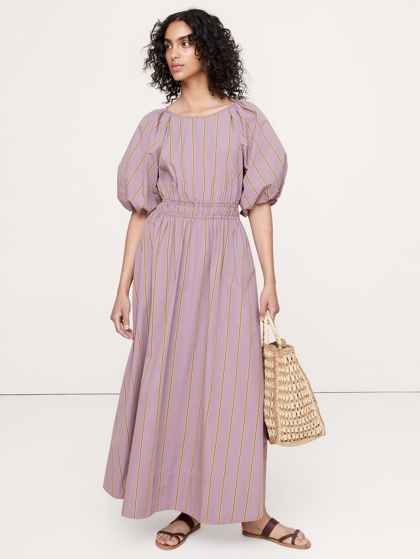 Image number 1 showing, Cotton Poplin Puff-Sleeve Maxi Dress