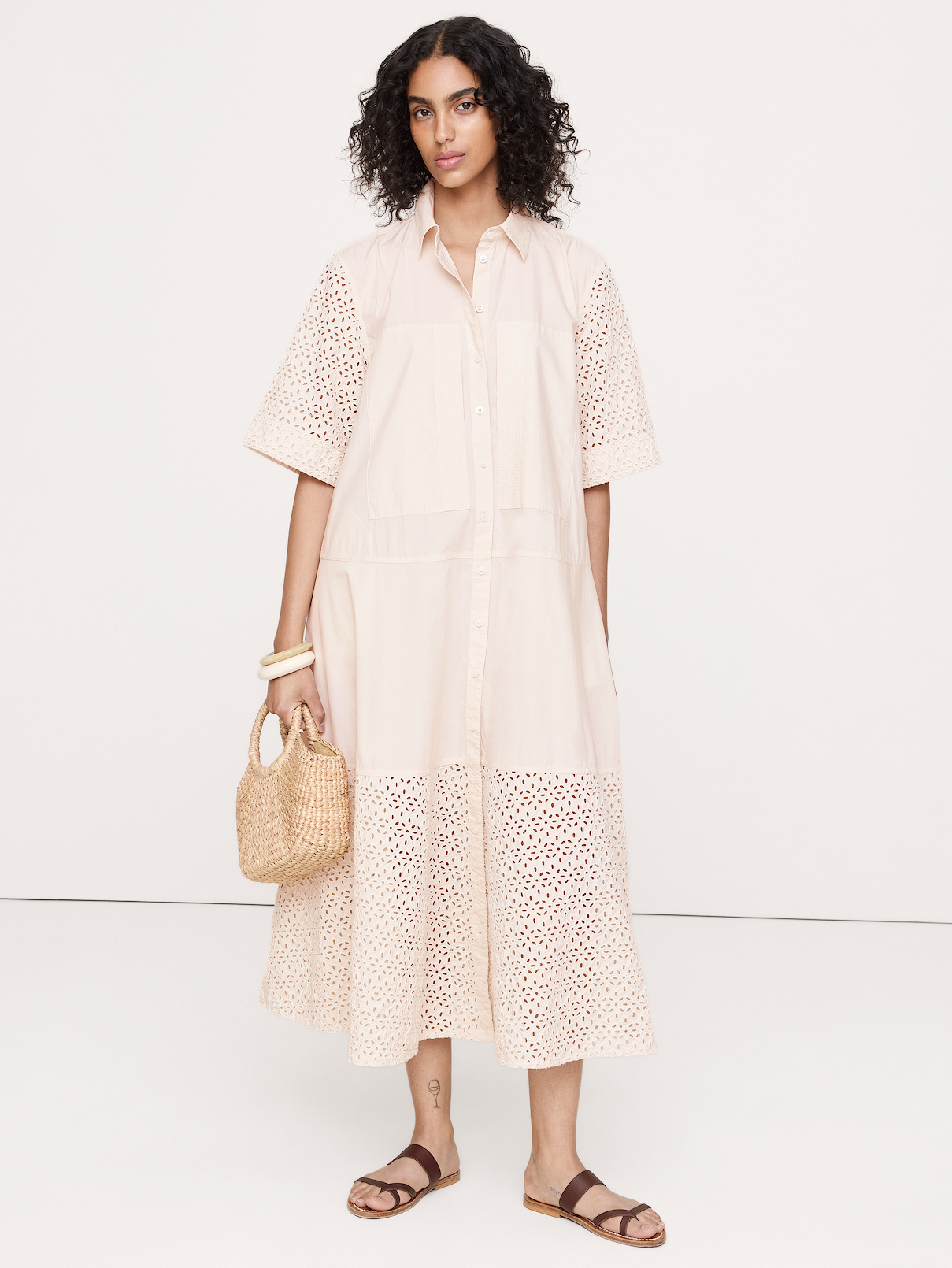 Cotton Poplin Trapeze Maxi Shirt Dress