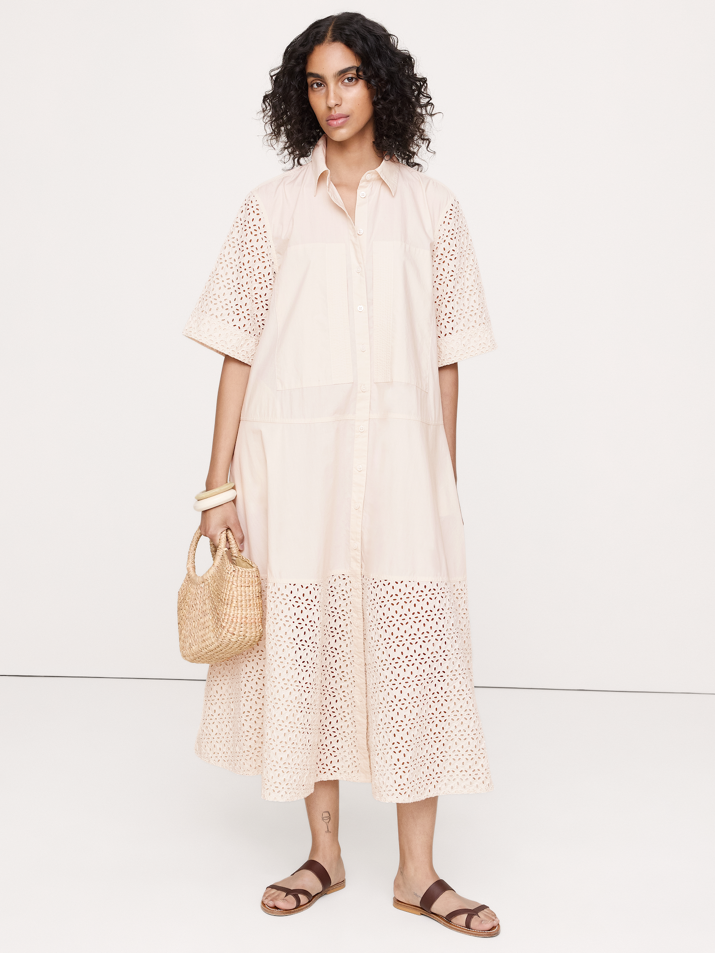 Image number 1 showing, Cotton Poplin Trapeze Maxi Shirt Dress