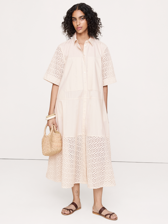 Cotton Poplin Trapeze Maxi Shirt Dress