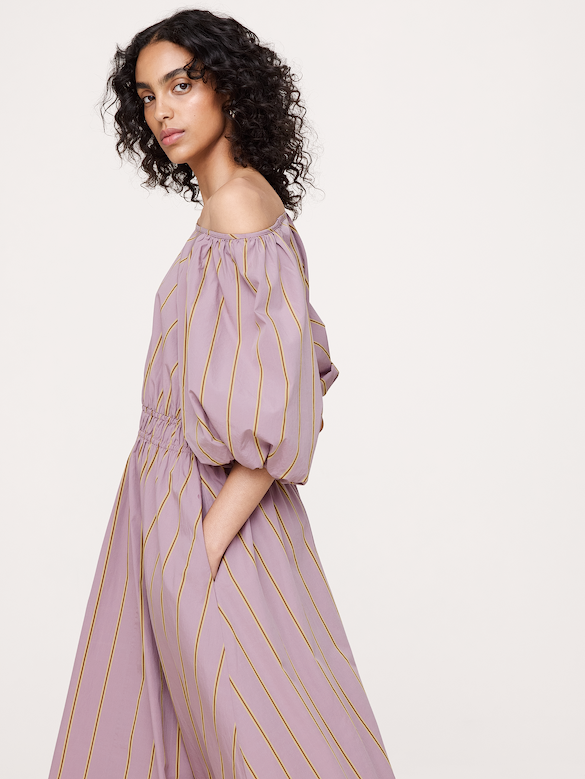 Cotton Poplin Puff-Sleeve Maxi Dress