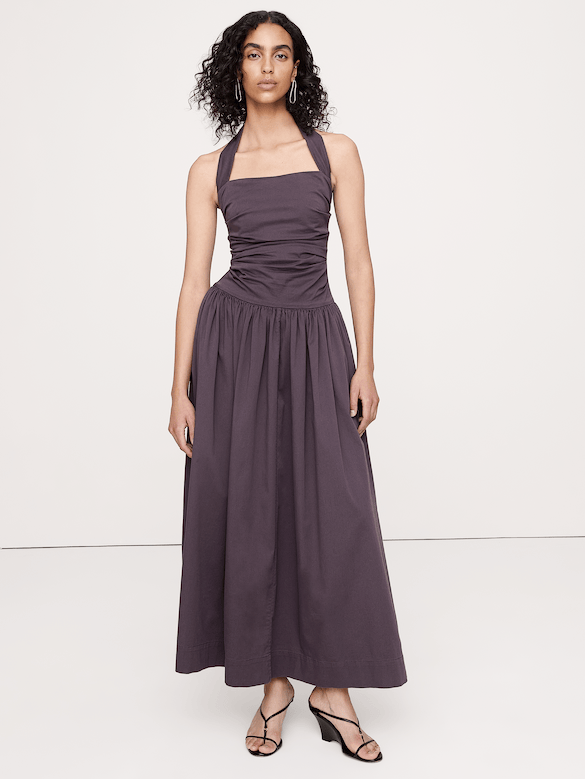 Stretch-Cotton Halter Maxi Dress