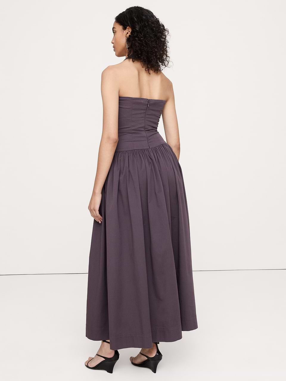 banana republic halter maxi dress Women's Stretch-Cotton Charcoal Gray Petite Size 8 raw shirt