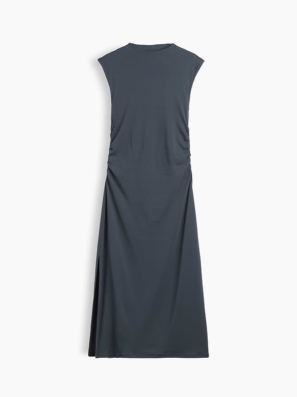 Modern Ribbed Sleeveless Mockneck Midi Dress