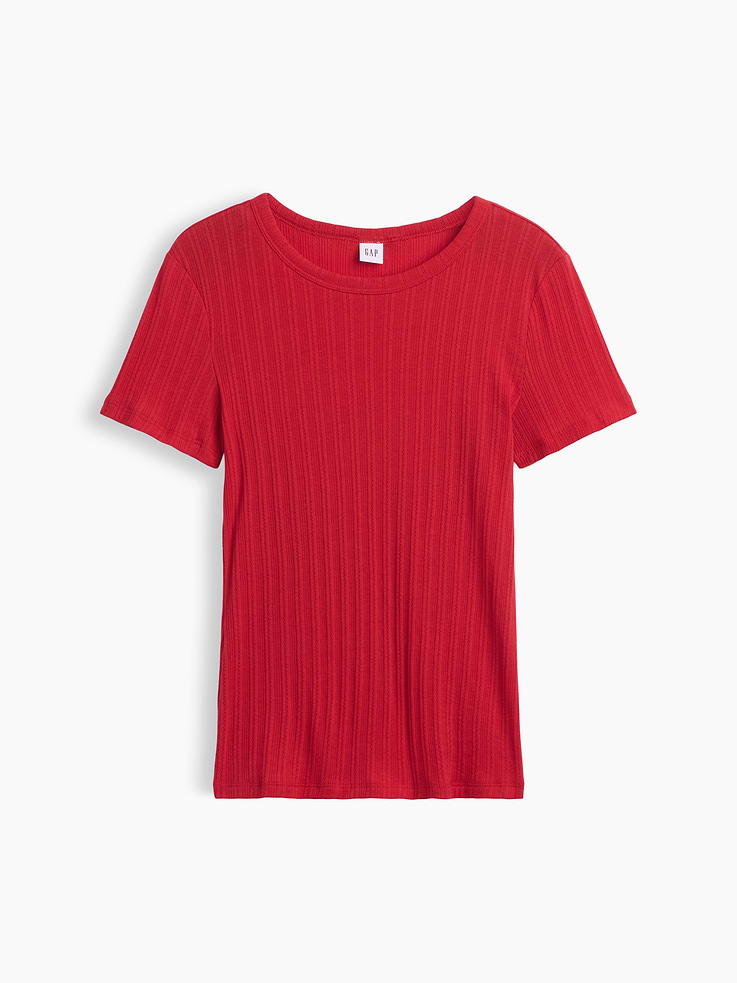 Image number 5 showing, Essential Ribbed Pointelle Crewneck T-Shirt