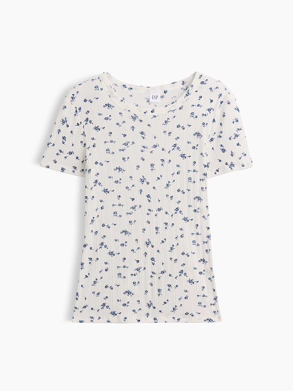 Essential Ribbed Pointelle Crewneck T-Shirt