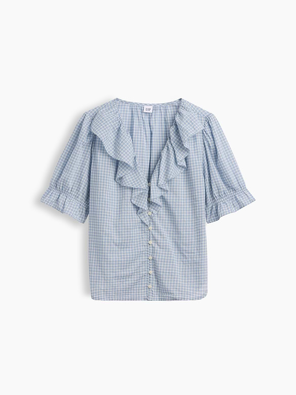 Relaxed V-Neck Ruffle Top