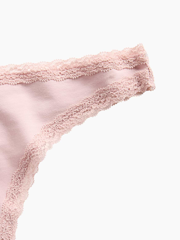 SoftMade Organic Stretch Cotton Lace-Trim Thong