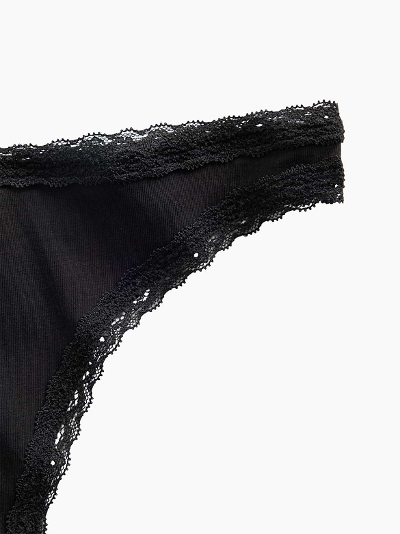 SoftMade Organic Stretch Cotton Lace-Trim Thong