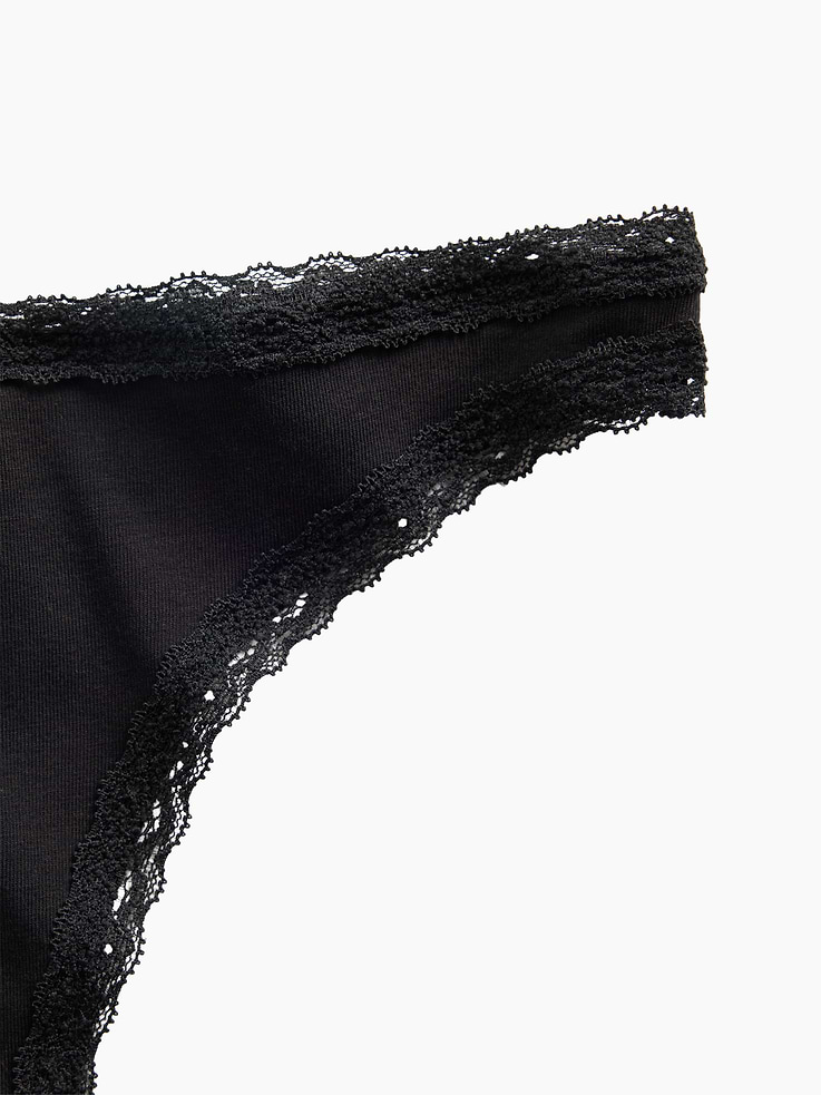 Image number 3 showing, SoftMade Organic Stretch Cotton Lace-Trim Thong