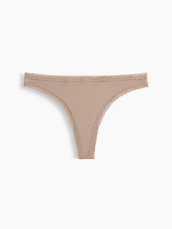 SoftMade Organic Stretch Cotton Lace-Trim Thong