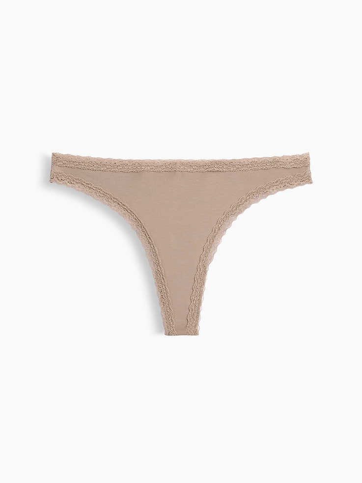 Image number 5 showing, SoftMade Organic Stretch Cotton Lace-Trim Thong